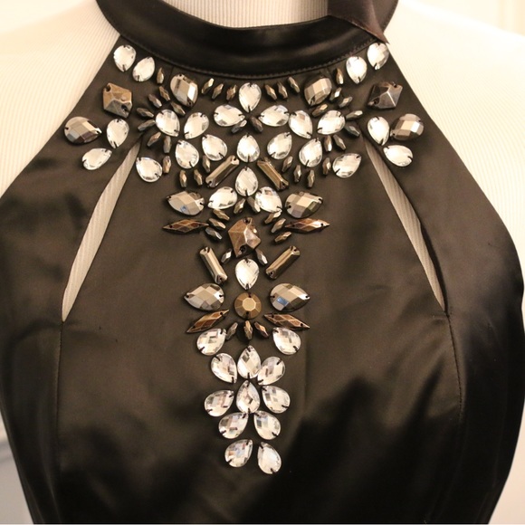 NWT BEBE Black Jeweled Halter Top Small - Picture 2 of 8